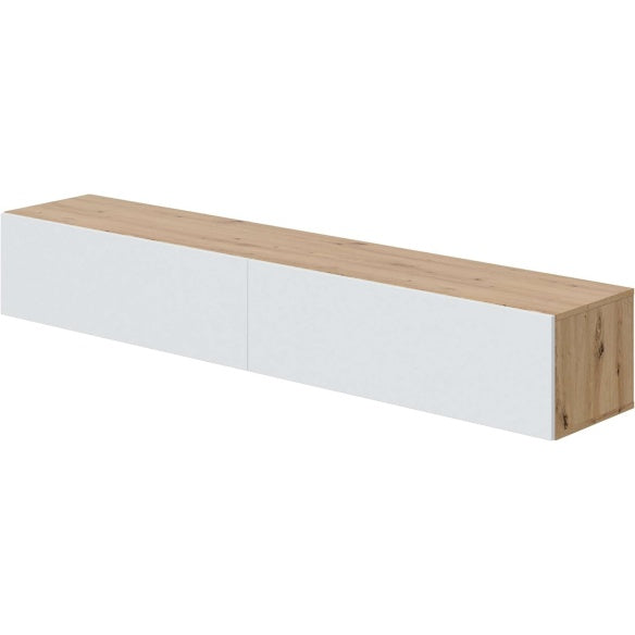 Meuble TV 180 cm en blanc et chêne Nodi, banc TV moderne avec rangement pour salon