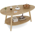 Table basse ovale en bois massif avec double plateau, table de salon ou table d'appoint, finition naturelle