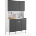 Buffet de cuisine 120 cm avec six portes, un tiroir et finition blanc gris brillant