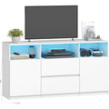 Meuble TV 147 x 40 x 76 cm avec eclairage LED RGB et telecommande, finition blanche