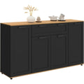 Buffet 140 cm avec 4 portes et 1 tiroir, meuble de rangement noir avec plateau effet bois
