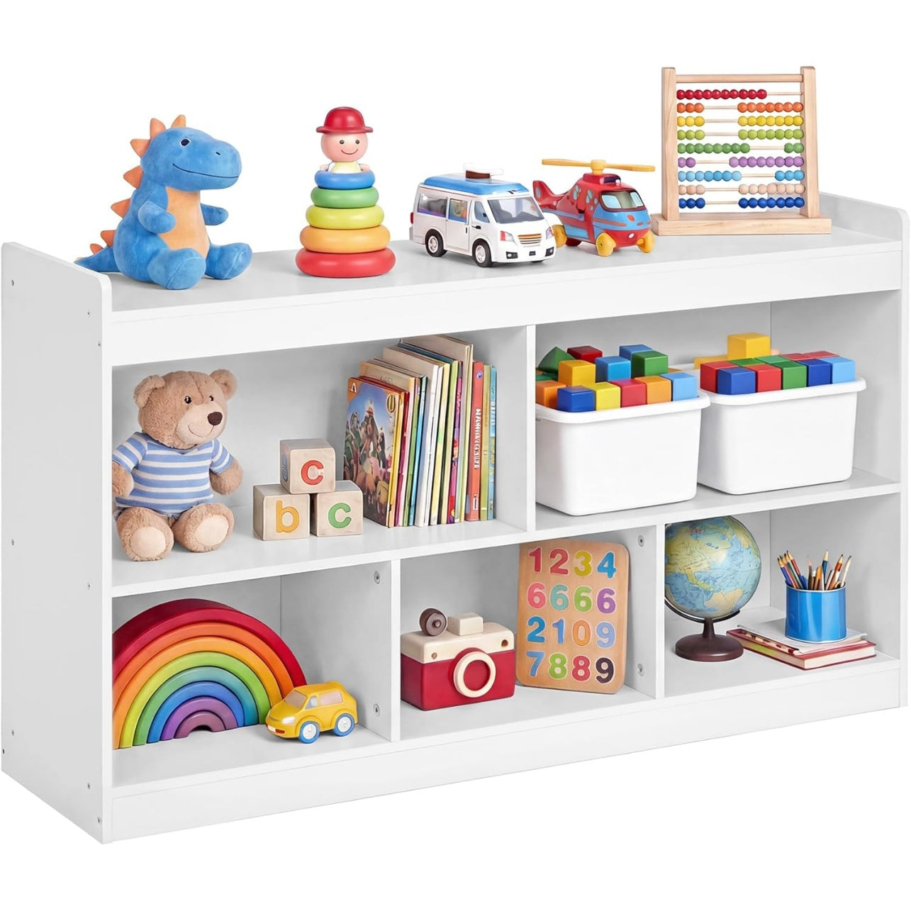 Meuble de rangement Montessori pour enfants avec 5 compartiments ouverts, biblioth¨¨que basse blanche pour chambre ou salle de jeux