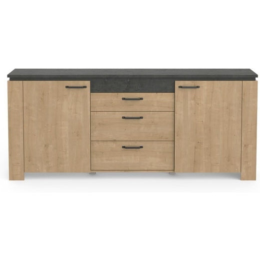 Buffet familial au style contemporain avec fa?ade chêne et gris anthracite doté de trois tiroirs