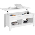 Table basse relevable 104 x 49 cm avec 2 compartiments cachés, meuble de salon multifonction en MDF, finition blanche