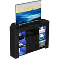 Meuble TV d'angle noir avec finition brillante et éclairage LED intégré