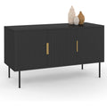 Buffet industriel noir avec trois portes et façade effet lattes, largeur 110 cm