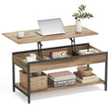 Table basse relevable avec compartiments cach¨¦s et espace de rangement ouvert, meuble de salon 100 x 50 cm, marron camel et noir