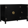 Buffet bas finition bois et noir avec trois portes, largeur 110 cm
