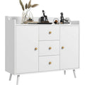Buffet moderne avec 2 portes, 3 tiroirs et pieds en bois massif, meuble de rangement blanc pour cuisine, salle à manger ou salon