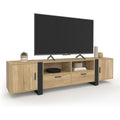 Meuble TV moderne 140 cm finition chêne avec rangements intégrés