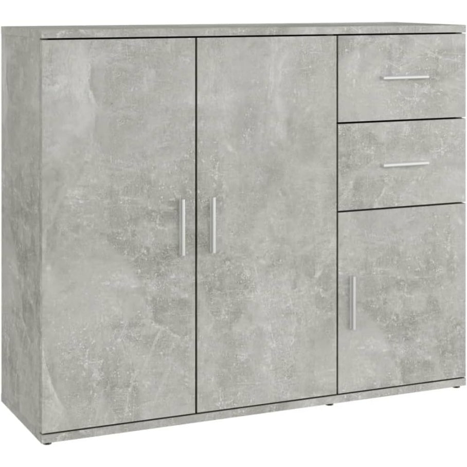 Bahut contemporain en bois dingenierie avec nombreux espaces de rangement, finition gris beton