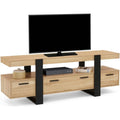 Meuble TV 140 cm avec tiroirs, finition bois et noir