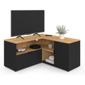 Support TV d'angle compact imitation h¨ºtre avec d¨¦tails noirs, format 90 x 90 cm