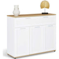 Buffet 100 cm avec 3 portes, 1 tiroir et plateau effet bois, meuble blanc